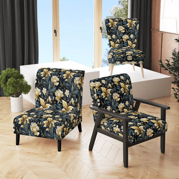 Beige And Blue Dahlia Retreat - Cottage Arm Chair